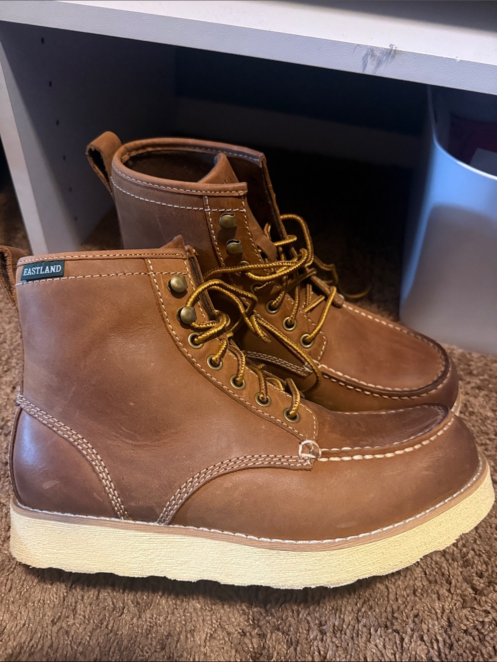 Eastland Tan Leather Moc Toe Wedge Boots